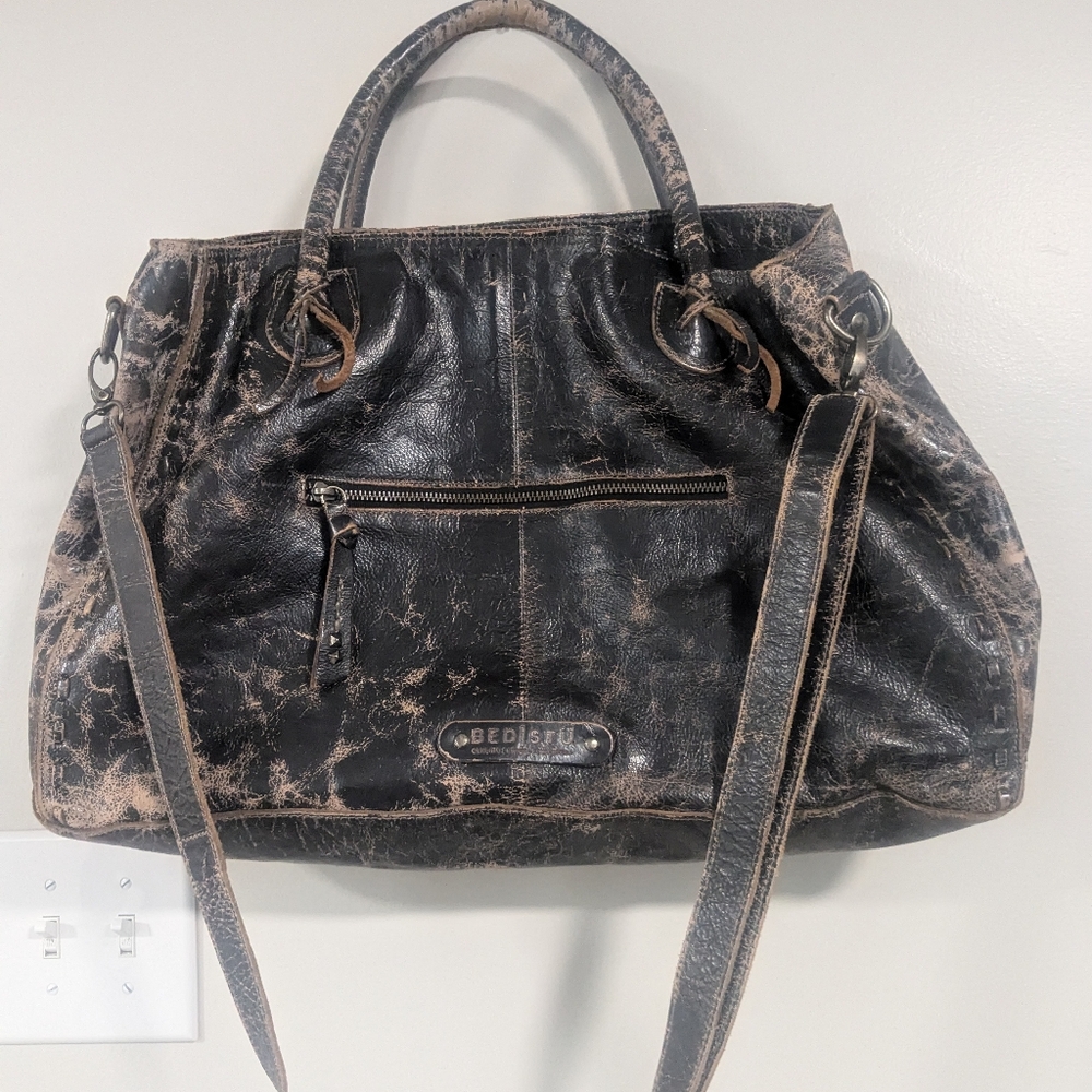 BED|STU Bed Stu BedStu ROCKAWAY Leather Satchel Tote Shoulder Bag Black Lux